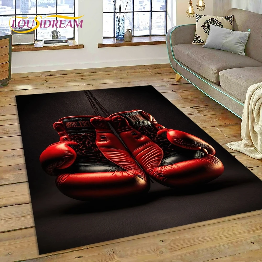 Commercial Printing Online - ถุงมือมวยนักมวยต่อสู้การ์ตูนพรมพรมสําหรับห้องนั่งเล่นห้องนอนตกแต่งบ้าน, แผ่นพื้นตกแต่งลื่นสําหรับโซฟาพรมเช็ดเท้า