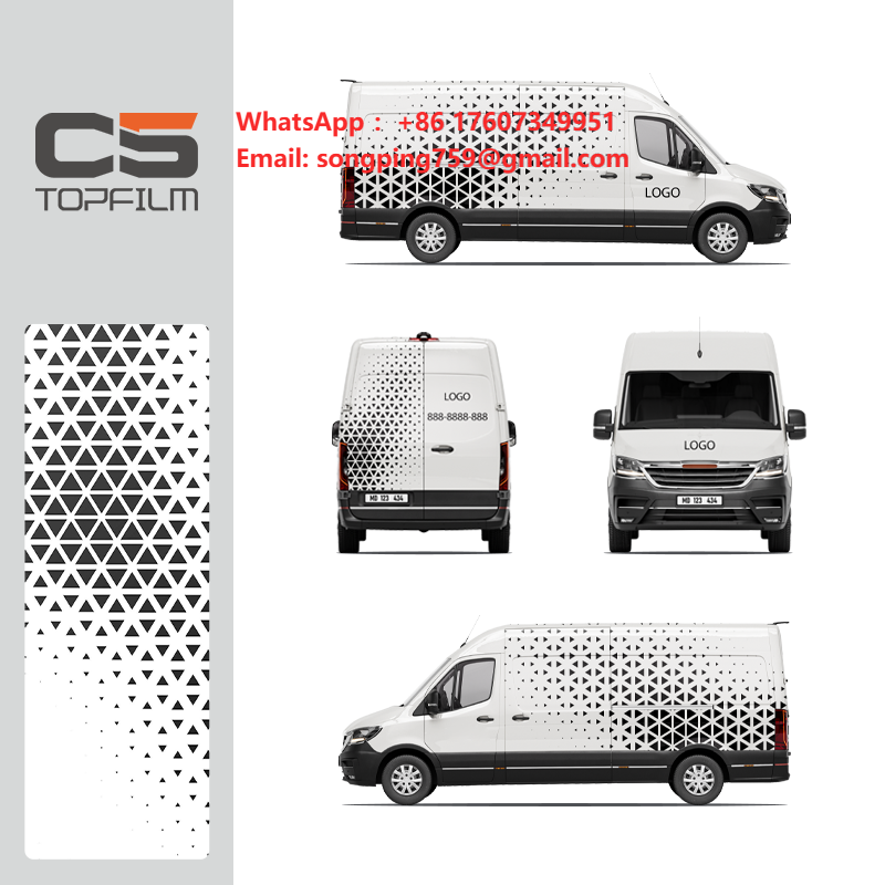 Commercial Printing & Packaging Pvt Ltd Photos - ฟิล์มติดรถยนต์ลายเรขาคณิตสีดำขาว พิมพ์ลายตามสั่ง สำหรับโฆษณาบนรถตู้เชิงพาณิชย์ วัสดุ TPU PET